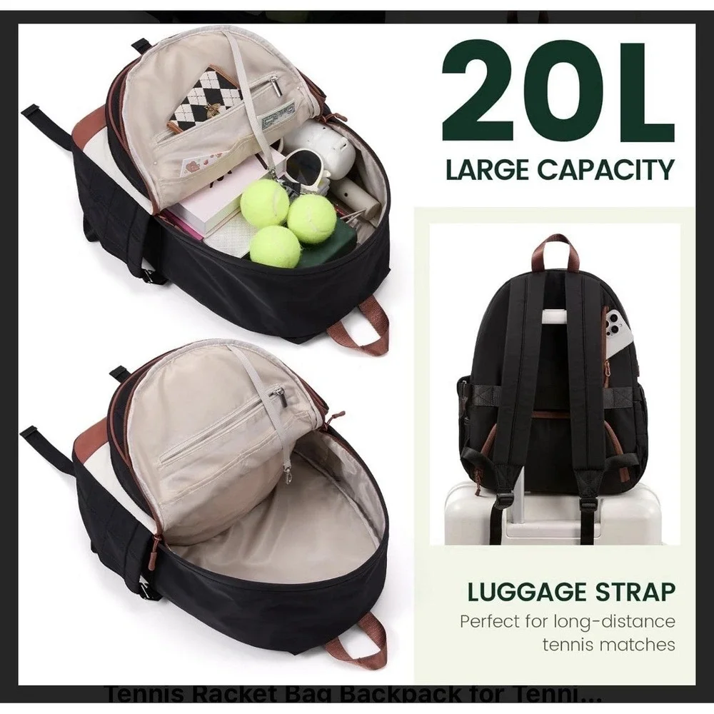Sucipi Quilted Tennis Backpack –20L Large Capacity, Shoe Compartment, 2 Racquets